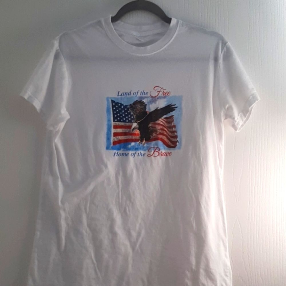 Graphic T-shirt Patriotic White Tee Large 100% cotton